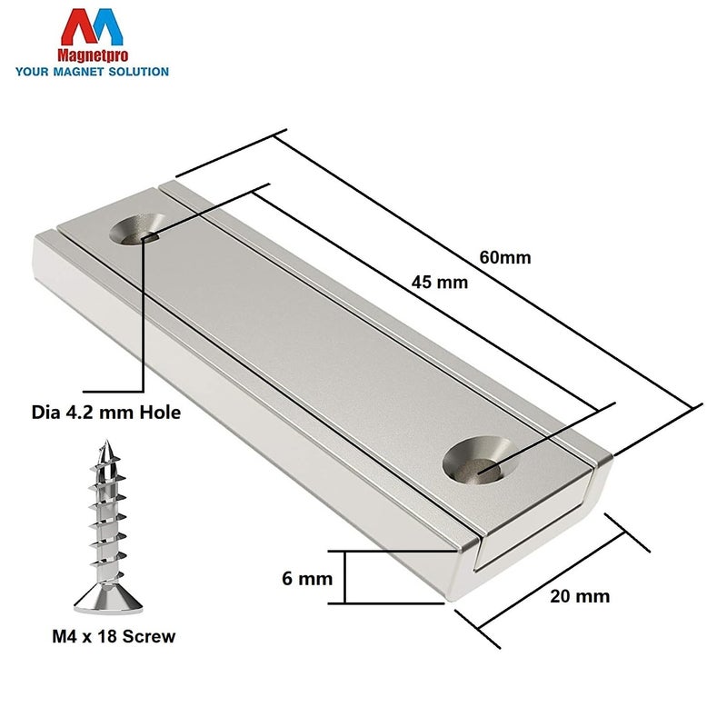 Magnetpro 4 Pieces of Rectangular Magnets 120 LB Force Size 2.36" x 0.79" x 0.24" with Hole and Steel Capsule, Household and Industrial Pot Magnet with Screws - Image 3